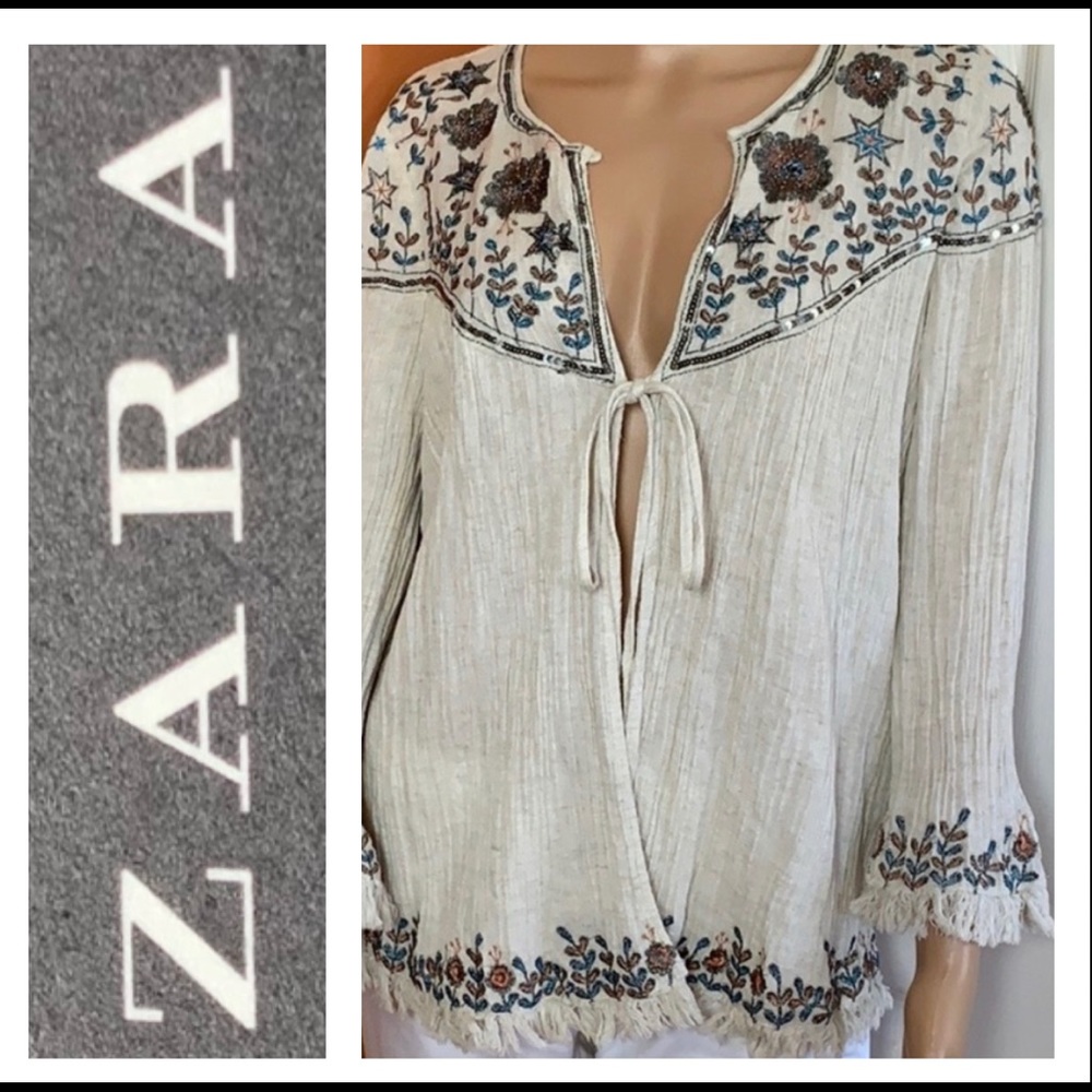 Zara boho cardigan cream & embroidered floral